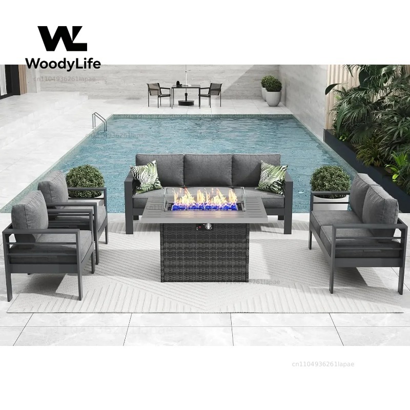 Outdoor Furniture Fire Pit Set - L5 Parçalı Modern Alüminyum Bahçe Mobilya