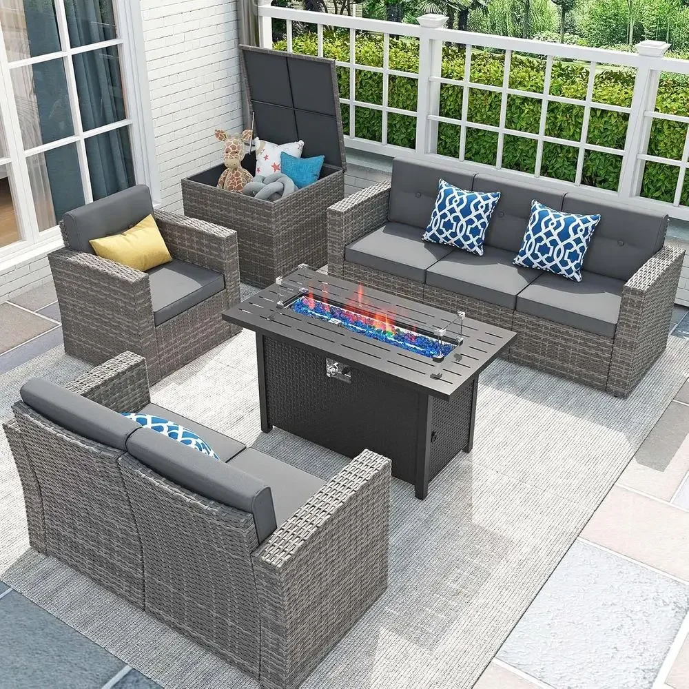 Outdoor Furniture With Fire Pit - 8 Parçalı Veranda Mobilya Seti, 45'lik