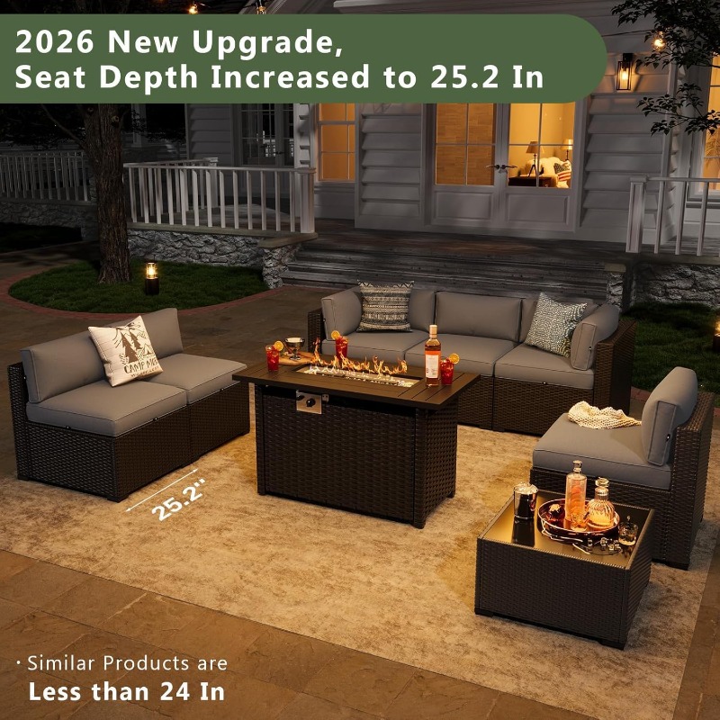 Outdoor Furniture Fire Pit Set - Aoxun 8 Parçalı Bahçe Mobilya Seti,