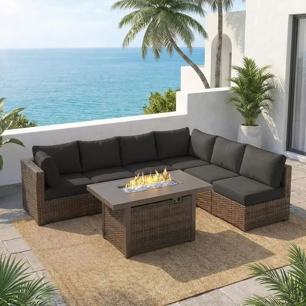 Outdoor Furniture Fire Pit Set - 7 Parçalı Dış Mekan Veranda Mobilya