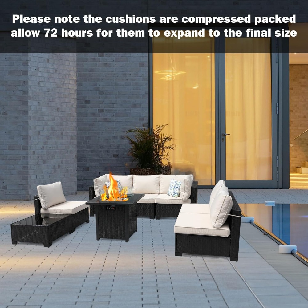 8 Parça Veranda Mobilyası Ratt - Outdoor Furniture Fire Pit Set incelemesi ve fiyatı