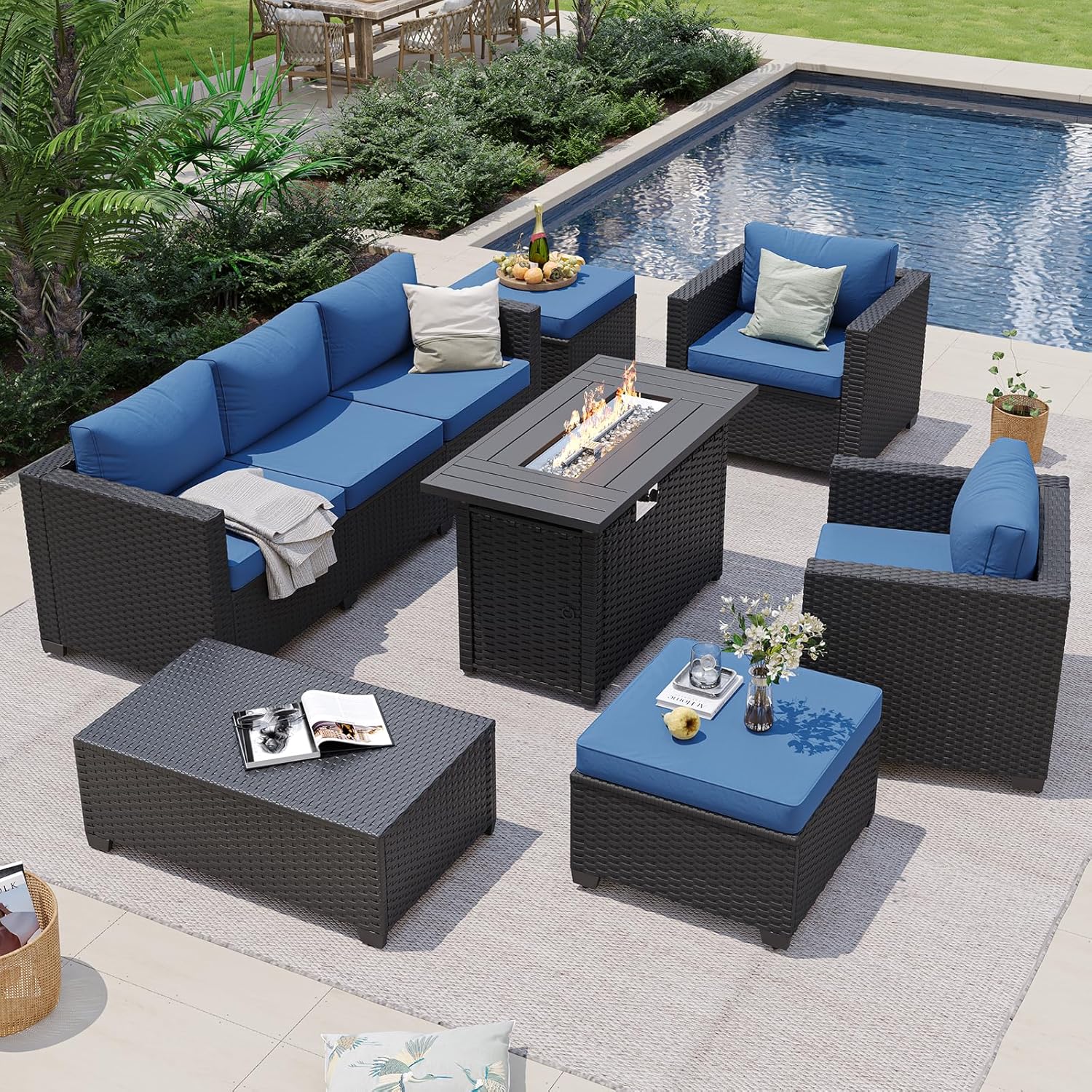 Lacivert Dış Mekan Köşe Koltuk - Outdoor Furniture Fire Pit Set incelemesi ve fiyatı