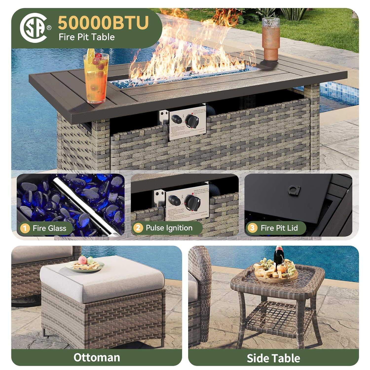 7 Parçalı Hasır Veranda Takımı - Outdoor Furniture Fire Pit Set incelemesi ve fiyatı
